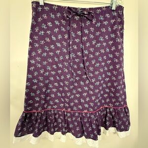 You Babes purple floral white lace trim A-Line midi skirt SZ M/L